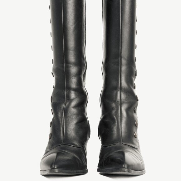 John Fluevog Lu Black Leather Tall Studded Boots - Picture 2 of 12